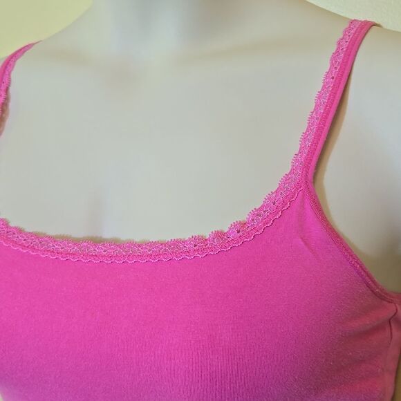 Express Y2K Lace Trim Tank Top Size Medium Pink Shelf Bra Barbie Coquette Girlie - Picture 9 of 16